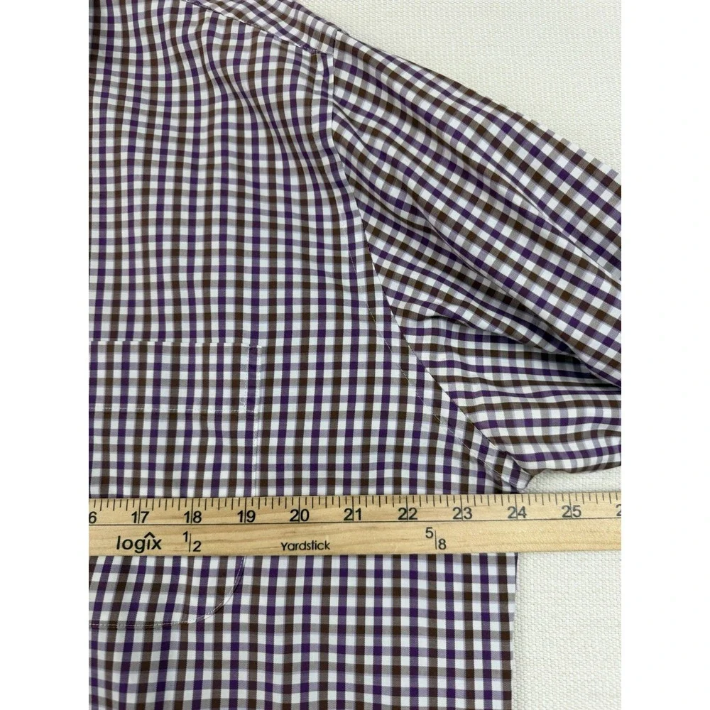 PETER MILLAR Button Up Gingham Check Shirt Men L Purple White Preppy Long Sleeve